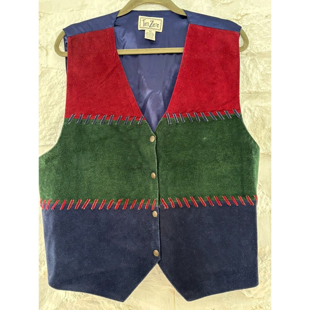 Vtg Suede Patchwork Western Vest 2X - Coastal Cowgirl Festival Colorblock